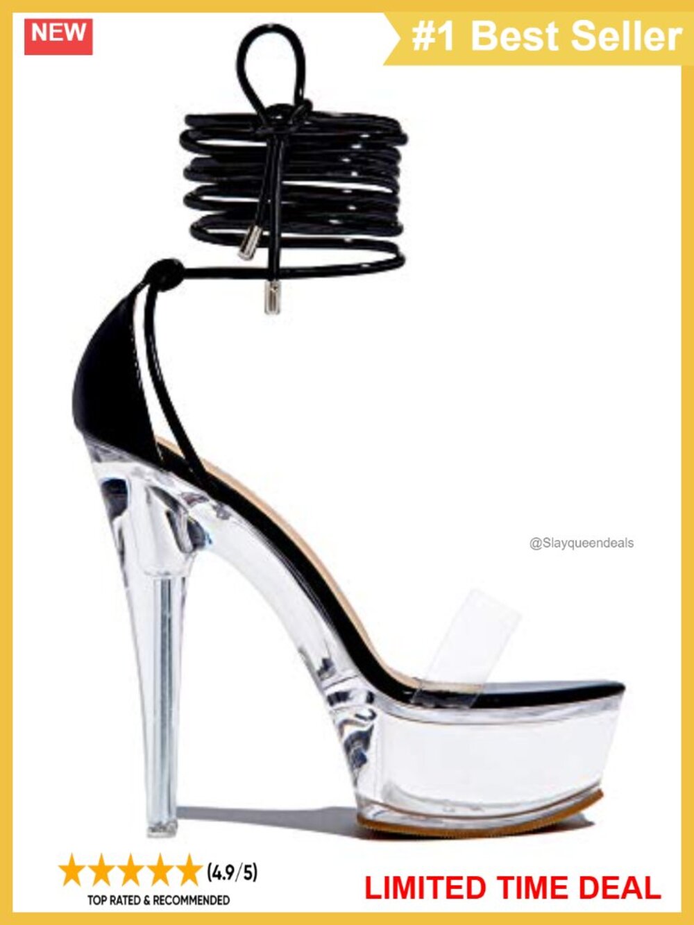Clear Lace-Up Stiletto Platform High Heels PU Ankle Strap Open Toe